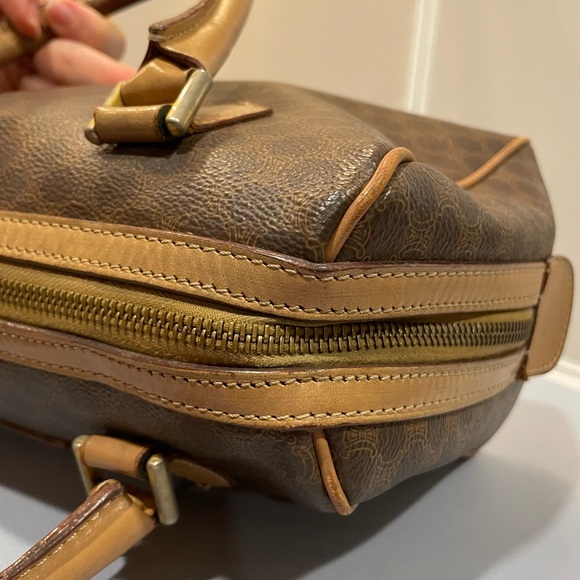 Used Celine Macadam Beige Brown Leather VTG Boston Satchel Bag Purse Authentic! - Picture 14 of 16